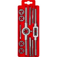 Набор метчиков и плашек 12 предм. сталь 9ХС в пластиковом боксе ЗУБР 28121-H12