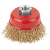 Корщетка чашечная, гайка М14, стальная латунированная волнистая проволока 65 мм (39036)