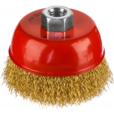 Чашечная щетка-крацовка для УШМ 100 мм, витая стальная латунированная проволока 0.3 мм MIRAX 35142-100