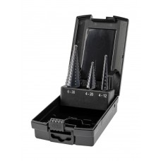 Набор свёрл ступенчатых, 3 пр., HSS TiAlN, Gr.1/2/3, O4-12, 4-20, 6-30 мм, прямая канавка, трёхплоскостной хвостовик (ZA-50071)