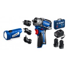 Набор: модульная дрель-шуруповерт + LED фонарь 12 В 45 Н·м 2 АКБ тип Т7 2 А·ч BRUSHLESS кейс Профессионал ЗУБР КОМБИ #4 DB-125-22F