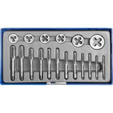 Набор метчиков и плашек 18 предм. сталь 9ХС в пластиковом боксе ЗУБР 28120-H18