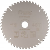 Диск пильный по дереву с тефлоновым покрытием 48Т, CUTOP Profi plus, 250 х 1,8/2,6 х 32/30/25,4/20 мм (75-25048Т)
