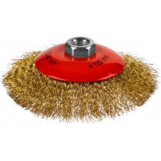 Коническая щетка-крацовка для УШМ 125 мм, витая стальная латунированная проволока 0.3 мм MIRAX 35143-125