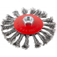 Корщетка-колесо с наклоном, гайка М14, стальная витая проволока 115 мм, блистер (39088)