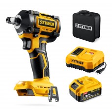 Гайковерт ударный бесщеточный 20 В, 350 Н·м, 1 АКБ LMS (4 А·ч), сумка STEHER CWB-350-41