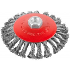 Корщетка-колесо с наклоном, гайка М14, стальная витая проволока 125 мм (39035)