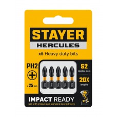 Биты торсионные HERCULES, PH2, 25 мм, 5 шт STAYER 26231-2-25-5