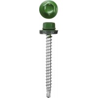 Саморезы СКМ кровельные 25 x 5.5 мм, RAL 6002 зеленый лист, 1 800 шт, для металлических конструкций STAYER 30300-55-025-6002