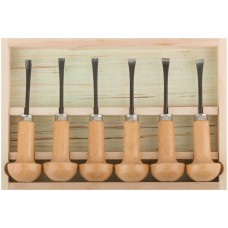 Стамески-резцы CrV по дереву, деревянные ручки, Профи, 6 шт., деревянный кейс