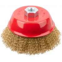 Корщетка-чашка, гайка М14, стальная латунированная волнистая проволока 125 мм (39272)