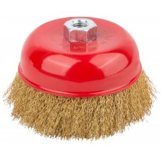 Корщетка чашечная, гайка М14, стальная латунированная волнистая проволока 125 мм (39039)