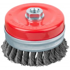Корщетка-чашка, гайка М14, стальная витая проволока с бандажом, Профи 100 мм (39510)