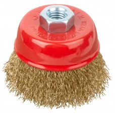 Корщетка-чашка, гайка М14, стальная латунированная волнистая проволока 75 мм (39267)