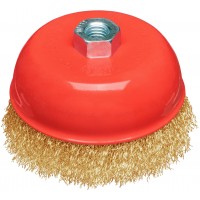 Корщетка-чашка, гайка М14, стальная латунированная волнистая проволока 125 мм, блистер (39094)