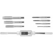 Метчики, легированная сталь Профи 7 шт. М3-М12, метчикодержатель универсальный, блистер