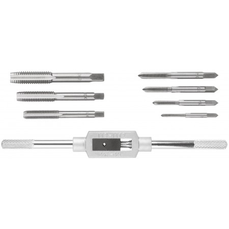 Метчики, легированная сталь Профи 7 шт. М3-М12, метчикодержатель универсальный, блистер