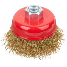 Корщетка-чашка, гайка М14, стальная латунированная волнистая проволока 65 мм (39265)