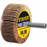 Круг шлифовальный лепестковый d 50 x 20 мм, P180, на шпильке d 6 мм STAYER 36607-180