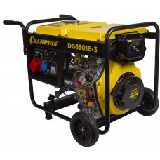 Генератор диз. CHAMPION DG6501E-3 (400В 6,2/6,8кВА 8,9лс 12,5л 12V 103кг,эл.стартер,колеса,счетчик) (DG6501E-3)
