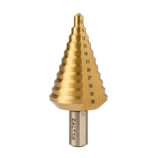 Сверло ступенчатое, HSS TiN, O9-36 мм, прямая канавка, трёхплоскостной хвостовик (ZA-05349)