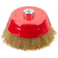 Корщетка-чашка, гайка М14, стальная латунированная волнистая проволока 150 мм (39274)