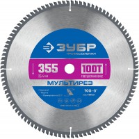 Пильный диск по алюминию Мультирез, 355 х 25.4 мм, 100Т ЗУБР Профессионал 36907-355-25.4-100_z01