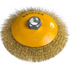 Щетка-крацовка коническая для УШМ 125 мм, витая стальная латунированная проволока 0.3 мм Professional STAYER 35133-125