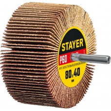 Круг шлифовальный лепестковый d 80 x 40 мм, P60, на шпильке d 6 мм STAYER 36609-060