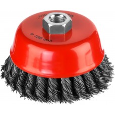Чашечная щетка-крацовка для УШМ 100 мм, жгутированная стальная проволока 0.5 мм MIRAX 35104-100-2