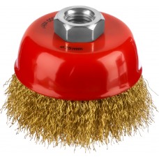 Чашечная щетка-крацовка для УШМ 75 мм, витая стальная латунированная проволока 0.3 мм MIRAX 35142-075