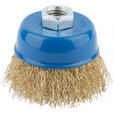 Корщетка, тип чашка, гайка М14, стальная латунированная волнистая проволока 65 мм (38941М)