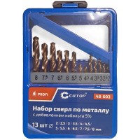 Набор сверл по металлу с кобальтом 5% в металлической коробке; 2-8 мм (через 0,5 мм), 13 шт., Cutop Profi (48-603)