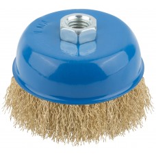 Корщетка, тип чашка, гайка М14, стальная латунированная волнистая проволока 100 мм (38943М)