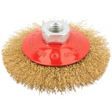 Корщетка-колесо с наклоном, гайка М14, стальная латунированная волнистая проволока 100 мм (39050)