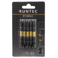 Бита ударная двусторонняя RUNTEC H6.35 65мм PH1/PH1 5шт., RUNTEC, RT-IBD65