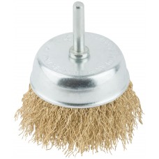 Корщетка, тип чашка, со штифтом, стальная латунированная волнистая проволока 75 мм (38488М)