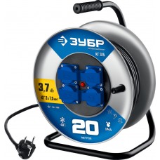 Удлинитель силовой на стальной катушке КГ-315 КГ 3 x 1.5 мм2, 20 м, 3700 Вт, IP44 ЗУБР Профессионал 55080-20_z01