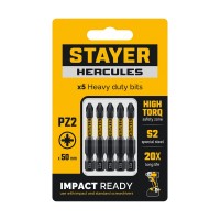 Биты торсионные HERCULES, PZ2, 50 мм, 5 шт STAYER 26233-2-50-5