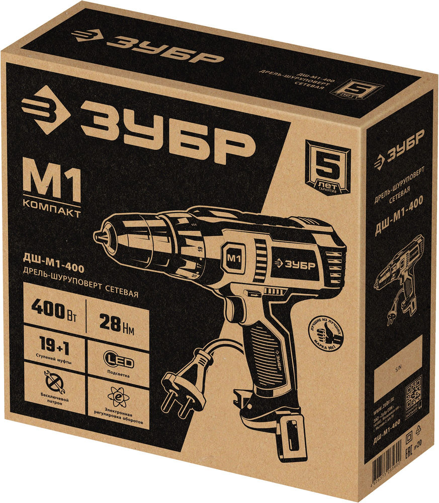 Дрель-шуруповерт сетевая 400 Вт 28 Н·м ЗУБР ДШ-М1-400