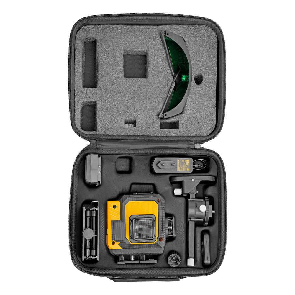 Лазерный уровень мультипризменный DLV-360-3T, 30 м, зеленый луч, Li-Ion 2,4 Aч, штатив // Denzel (350805)