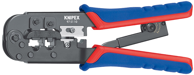 Пресс-клещи для штекеров RJ, 2 гнезда, RJ 11/12 (6-pin), RJ 45 (8-pin), 190 мм, SB (KN-975110SB)