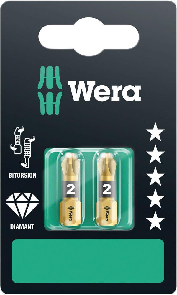 Набор бит торсионных PZ 2 x 25 мм 2 шт алмаз 1/4 C6.3 SB серия 851/2 BDC PH Wera WE-073339