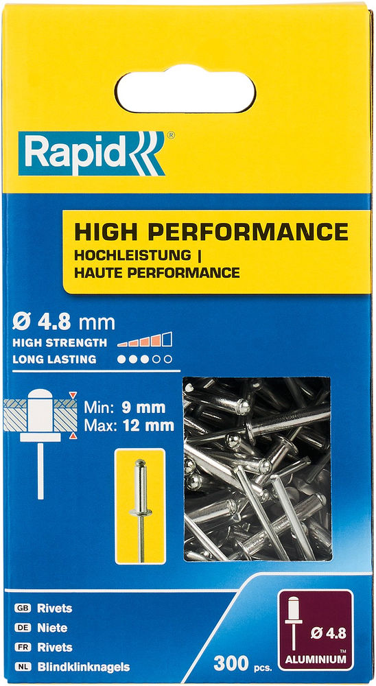 Алюминиевая высокопроизводительная заклепка R:High-performance-rivet, 4.8 х 16 мм, 300 шт RAPID 5001438