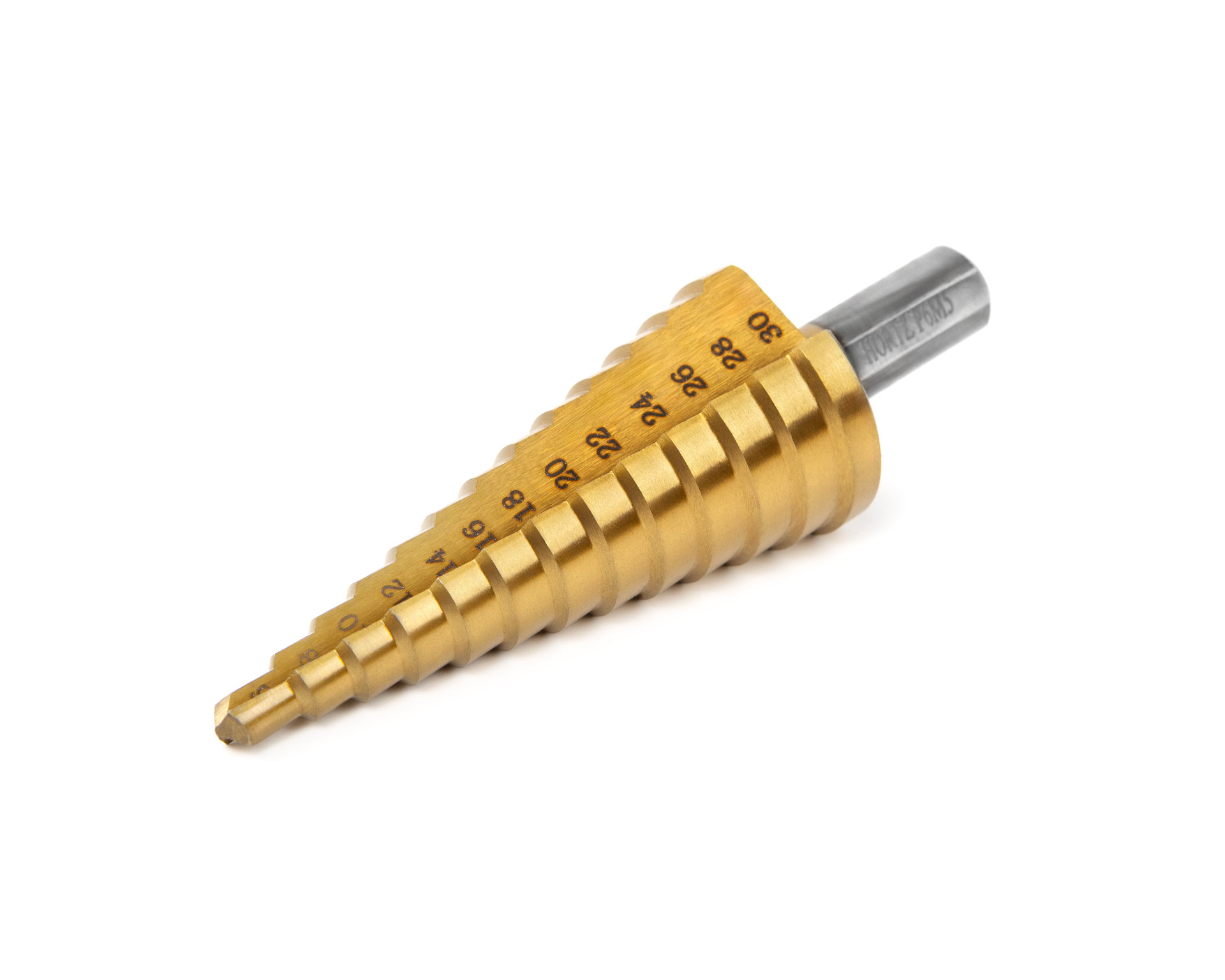 Сверло ступенчатое 6-30 ст.13 нитрид титан (dхв=10 Р6М5) (6;8;10;12;14;16;18;20,22,24,26,28,30) HORTZ