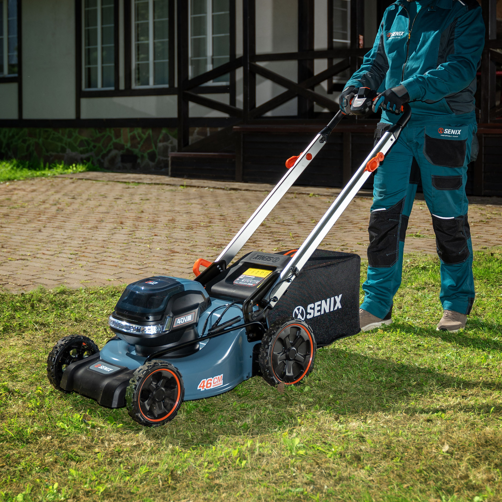 Газонокосилка самоходная аккумуляторная, 46 см, 2 аккумулятора 5.0Ач, двухпортовое ЗУ 2X2 40В