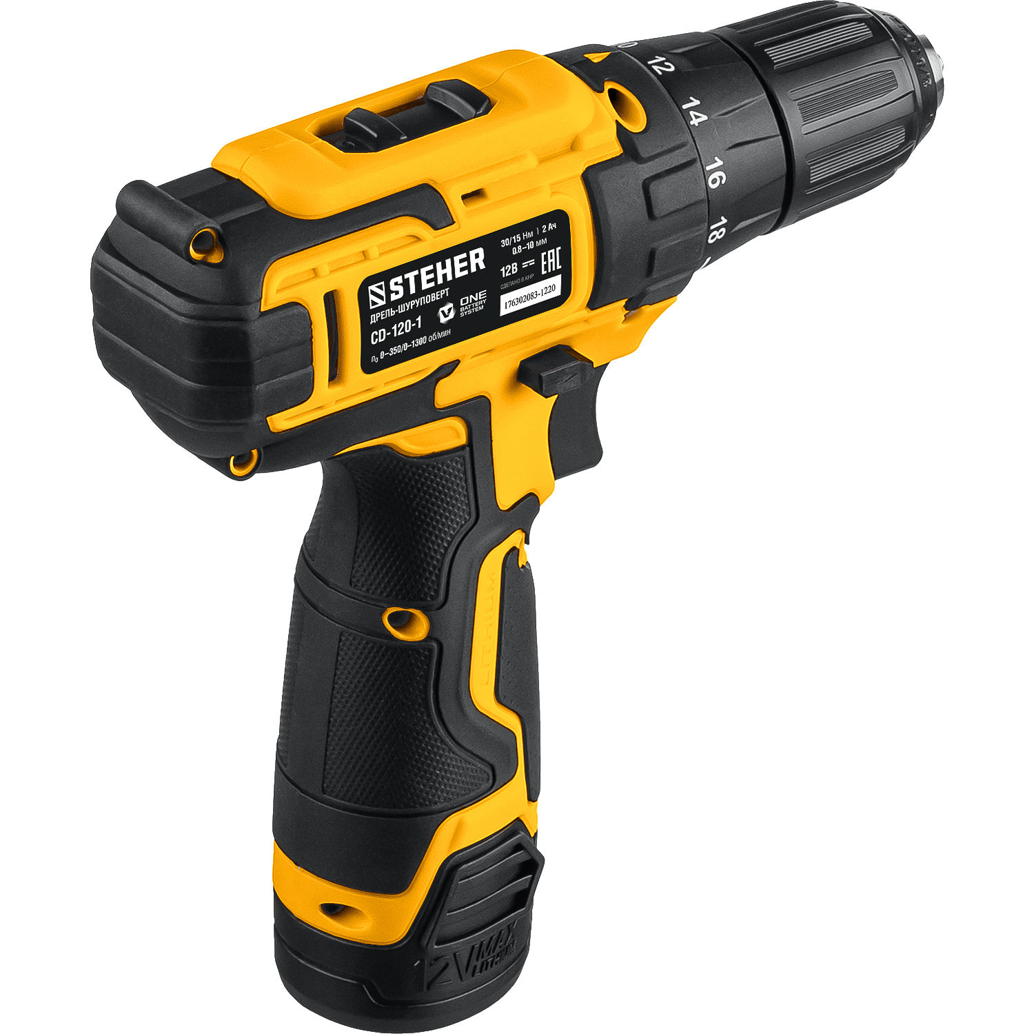 STEHER 12 В, 30 Н·м, 1 АКБ (2 А·ч), дрель-шуруповерт, кейс (CD-120-1)