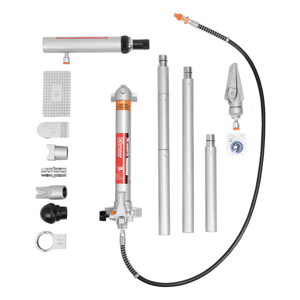 Растяжка гидравлическая, 10 т, набор из 17 предметов, 7 сменных насадок, в пластиковом кейсе Matrix (513405)