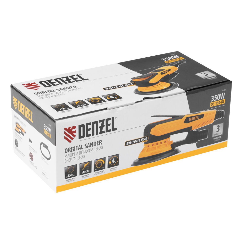 Машина шлифовальная орбитальная бесщет OS-150-BL, 350 Вт, 4000-10000 об/мин Denzel (27606)
