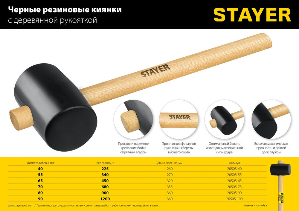 Киянка резиновая чёрная 450 г STAYER 20505-65